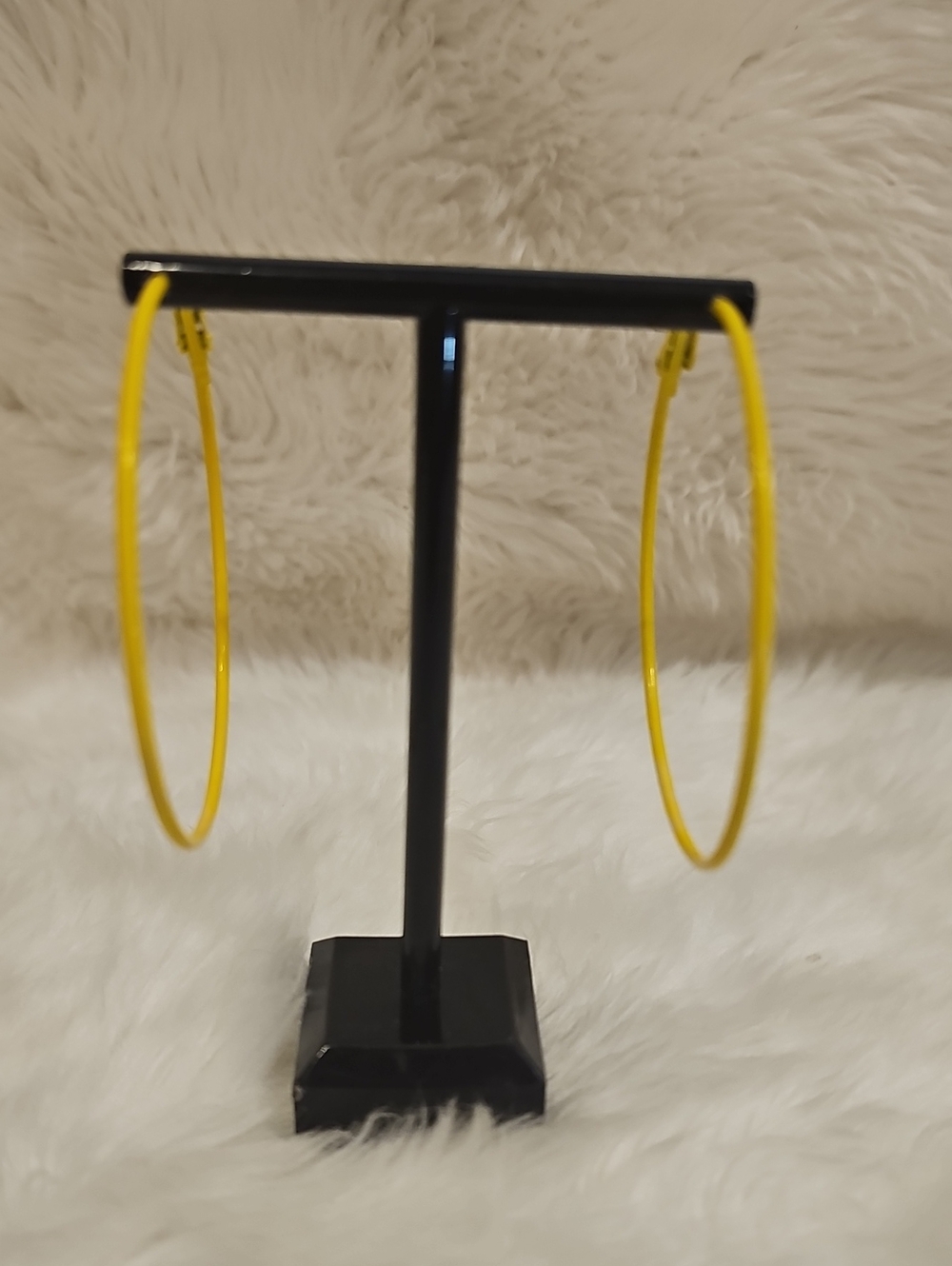 Vintage Yellow Enamel Oversized Hoop Earrings 2.5”